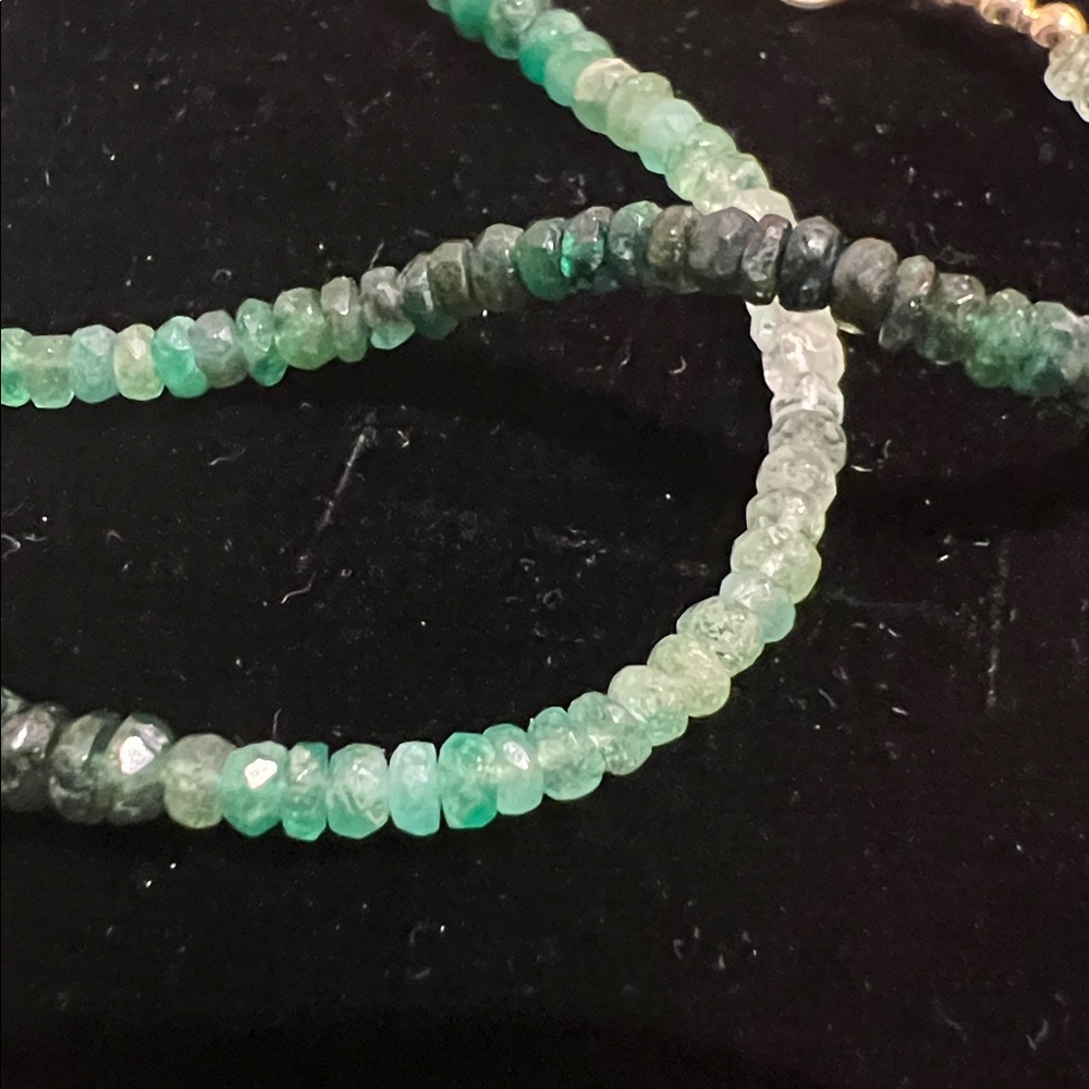 10K Gold and Emerald Gemstone Beaded Necklace - Picture 3 of 4